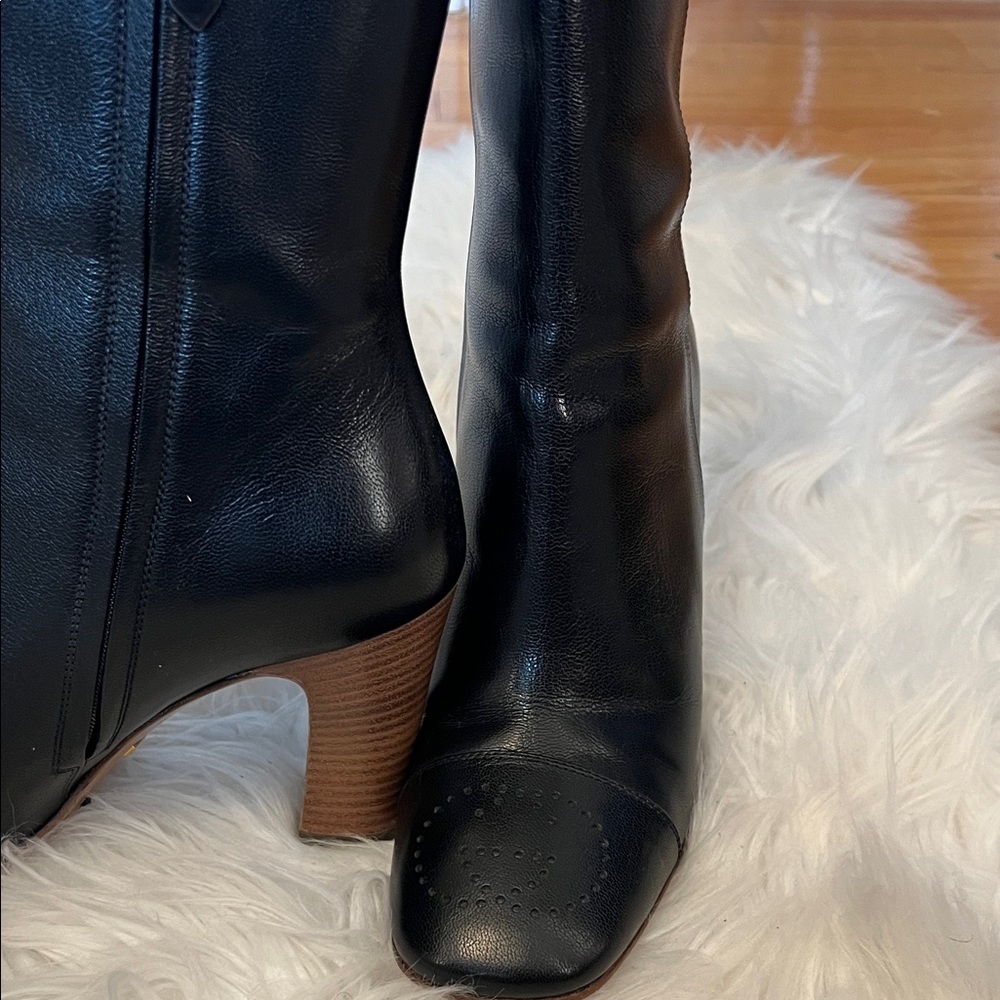 Gucci Quentin GG Cap Toe- Mid Calf Black Leather Women's Boots -Authentic